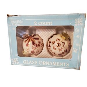Vintage Christmas House Snowflake Festival Glass Ornaments Original Box